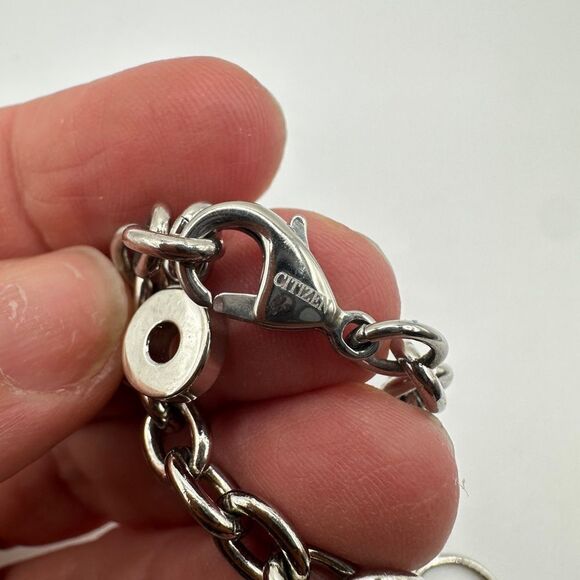 Citizen Eco-Drive Rhinestone Watch Purses Charm Bracelet Silver Tone - Picture 16 of 16